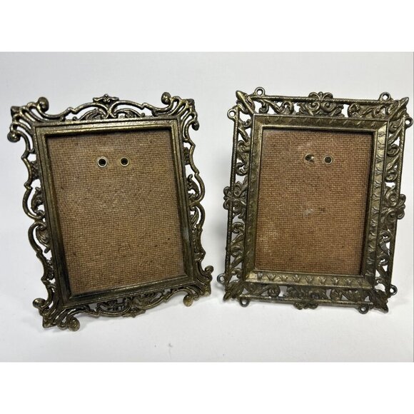 Vintage Pair Of Ornate Small 3.5" x 4.5 Brass Metal Picture Frame made in Italy - Picture 2 of 10